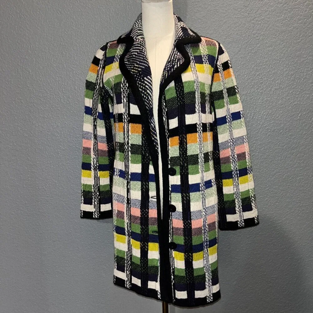 ANTHROPOLOGIE ALDOMARTINS SHANLEY PLAID WOOL ALPACA BLEND SWEATER COAT  EUC  XS